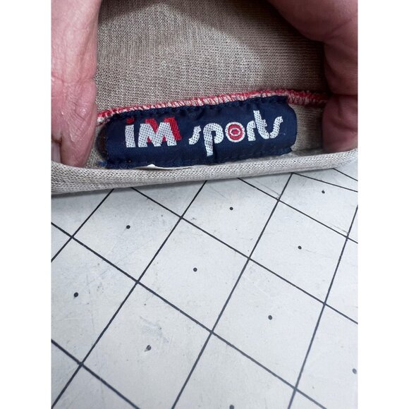 Vintage IM Sports Beige Hoodie Red Waffle Lining Men's L Chore Jacket Barn Find - Picture 12 of 12